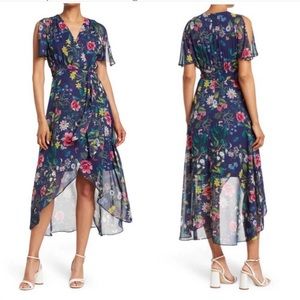 NWTS Eliza J Floral Faux Wrap Dress High Low
Navy blue floral